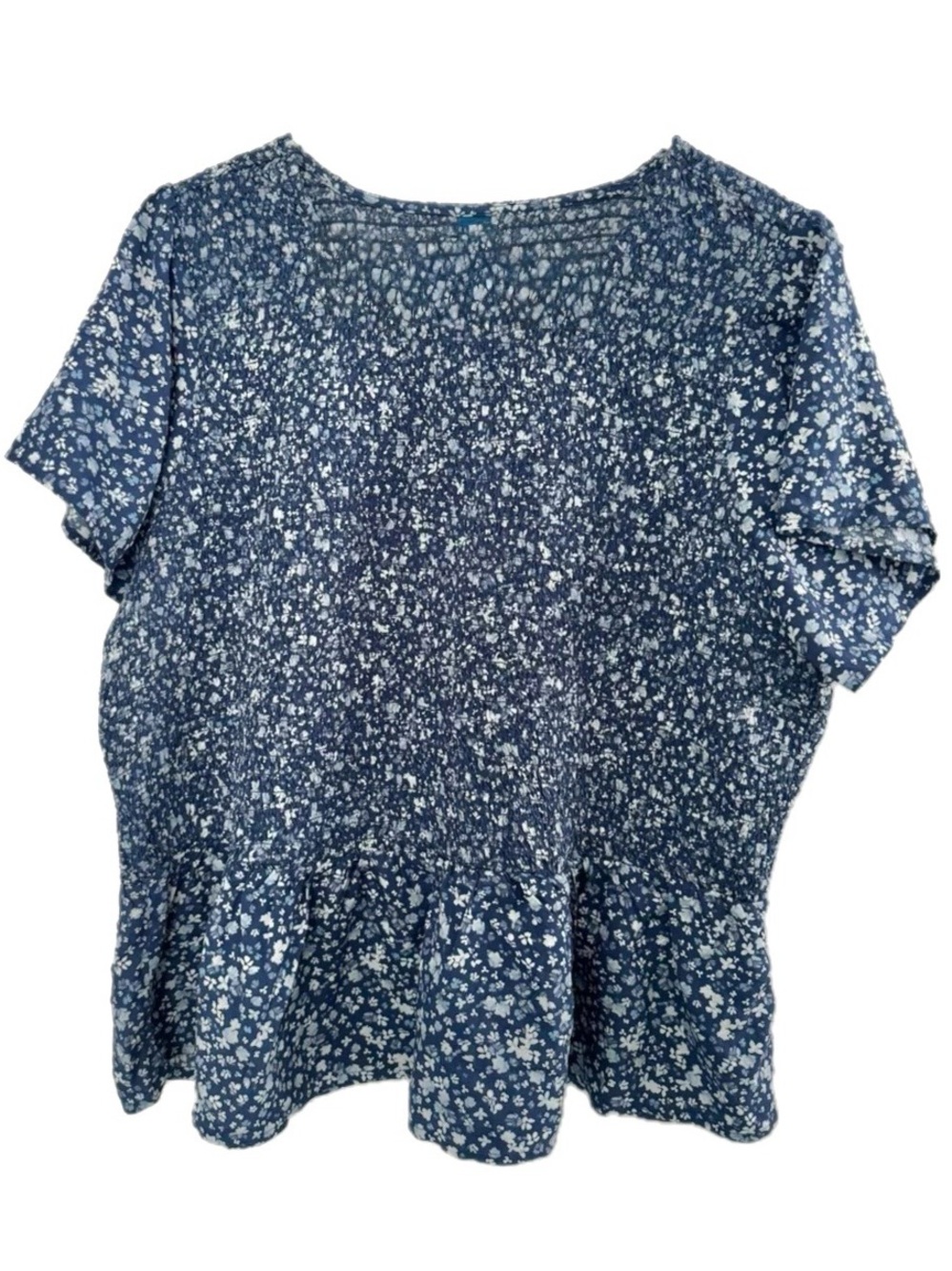 Old Navy Blue White Ditsy Floral Smocked Peplum Flutter Sleeve Blouse 2X